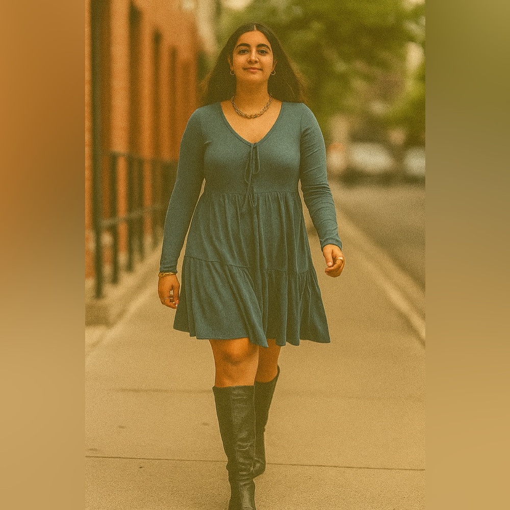 Elegant Teal Long Sleeve Dress